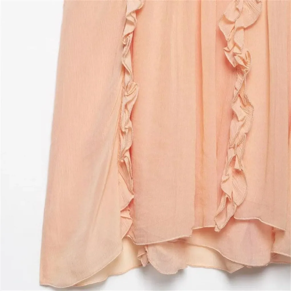 Women's Ruffled V-Neck Asymmetrical Hem Sleeveless Shirt Holiday Casual Shirt