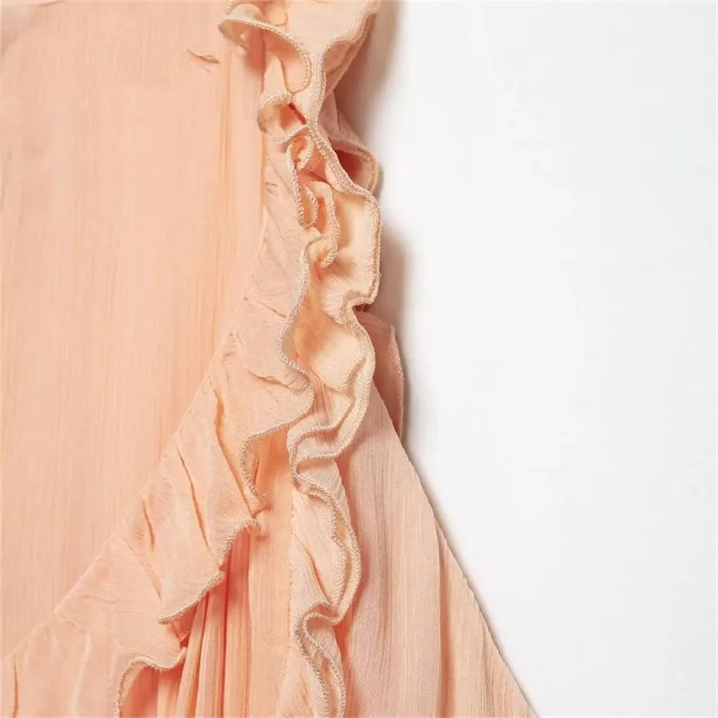 Women's Ruffled V-Neck Asymmetrical Hem Sleeveless Shirt Holiday Casual Shirt