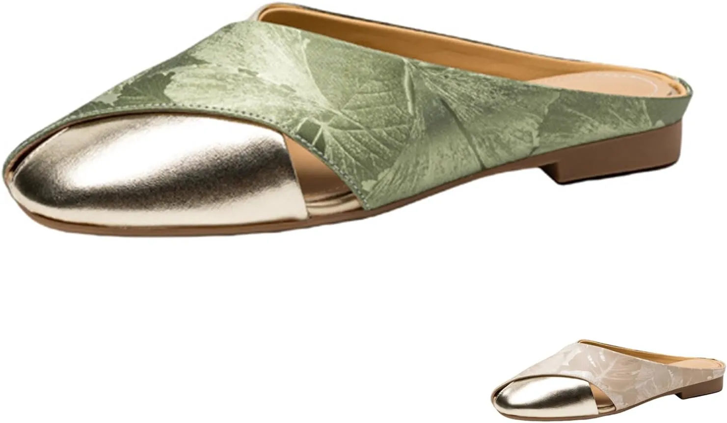 Women's Satin Bright Leather Patchwork Hollow Mules Retro Elegant Square Toe Slip On Slippers Summer Comfortable Breathable Casual Sandals