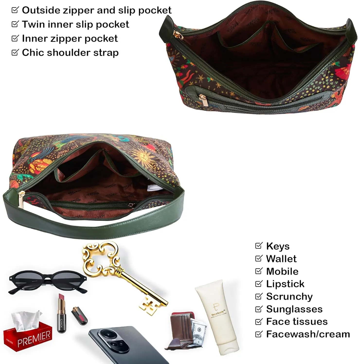 Women's Sling Hobo Bag with Leather Accents