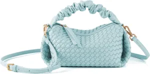 Women's Small Vegan Leather Tote Bag - Compact Woven Shoulder Purse for Daily Use, Retro Handmade Mini Bag