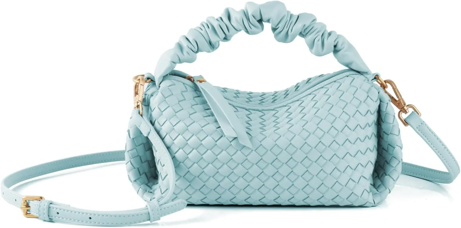 Women's Small Vegan Leather Tote Bag - Compact Woven Shoulder Purse for Daily Use, Retro Handmade Mini Bag