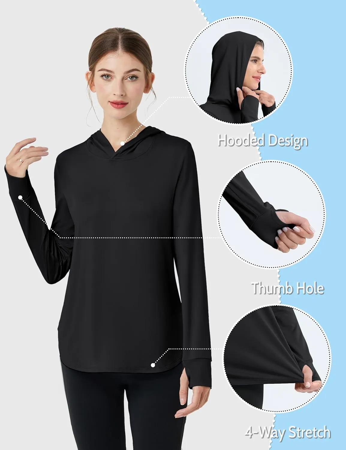 Womens Sun Protection Hoodies UPF 80  UV Shirts Long Sleeve Lightweight Hiking Fishing Workout Tops