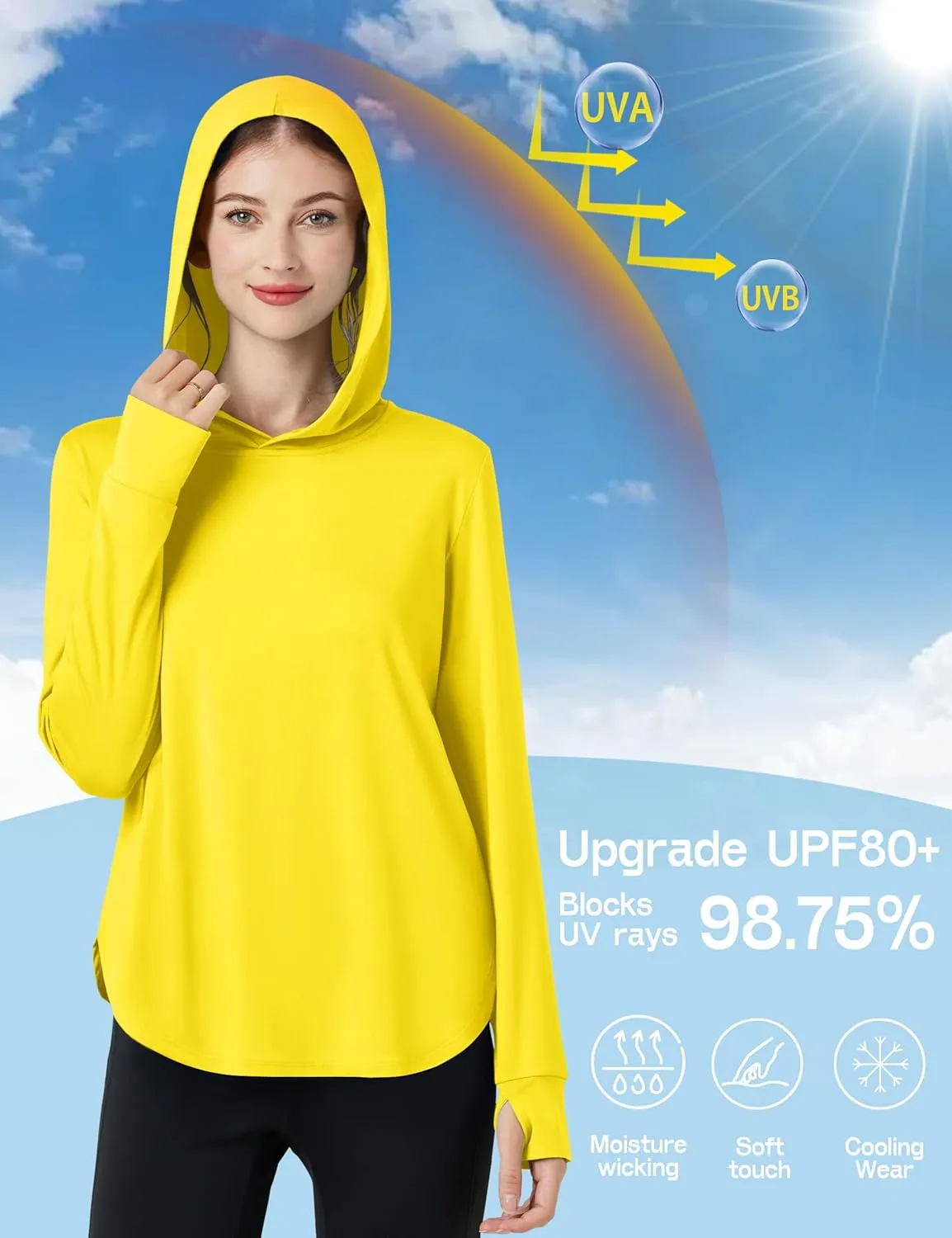 Womens Sun Protection Hoodies UPF 80  UV Shirts Long Sleeve Lightweight Hiking Fishing Workout Tops