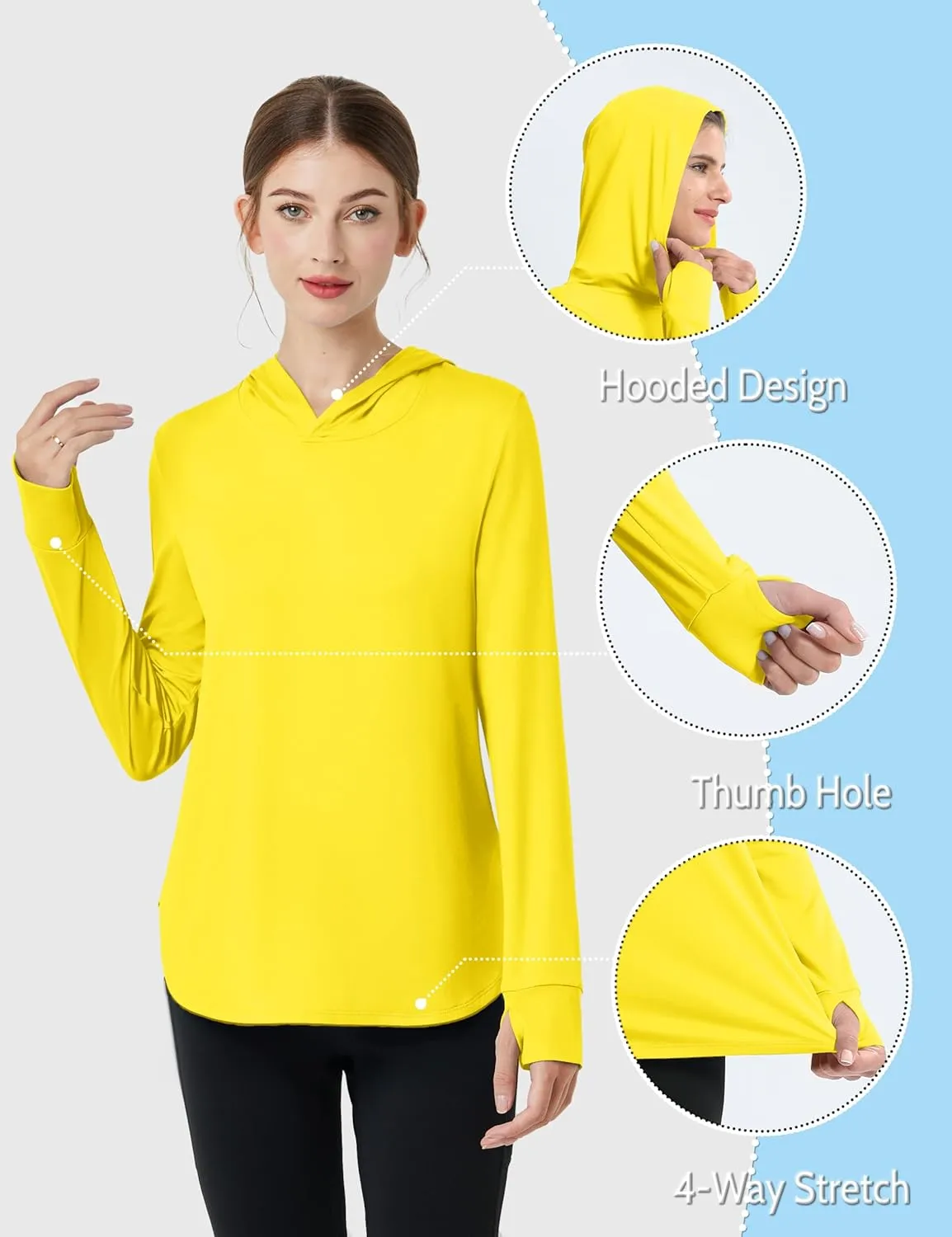 Womens Sun Protection Hoodies UPF 80  UV Shirts Long Sleeve Lightweight Hiking Fishing Workout Tops
