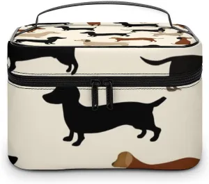 Women's Travel Makeup Bag, Large Capacity Cosmetic Organizer Case Cartoon Dachshund Weiner Dog Pet Dogs Toiletry Bag with Zipper Pouch