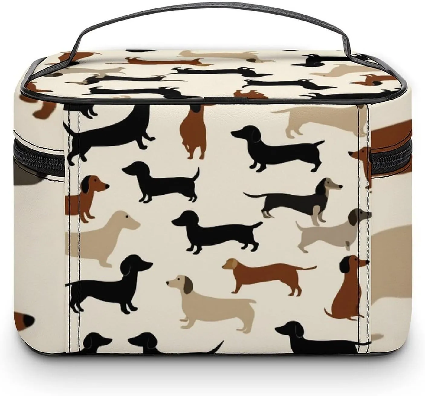 Women's Travel Makeup Bag, Large Capacity Cosmetic Organizer Case Cartoon Dachshund Weiner Dog Pet Dogs Toiletry Bag with Zipper Pouch