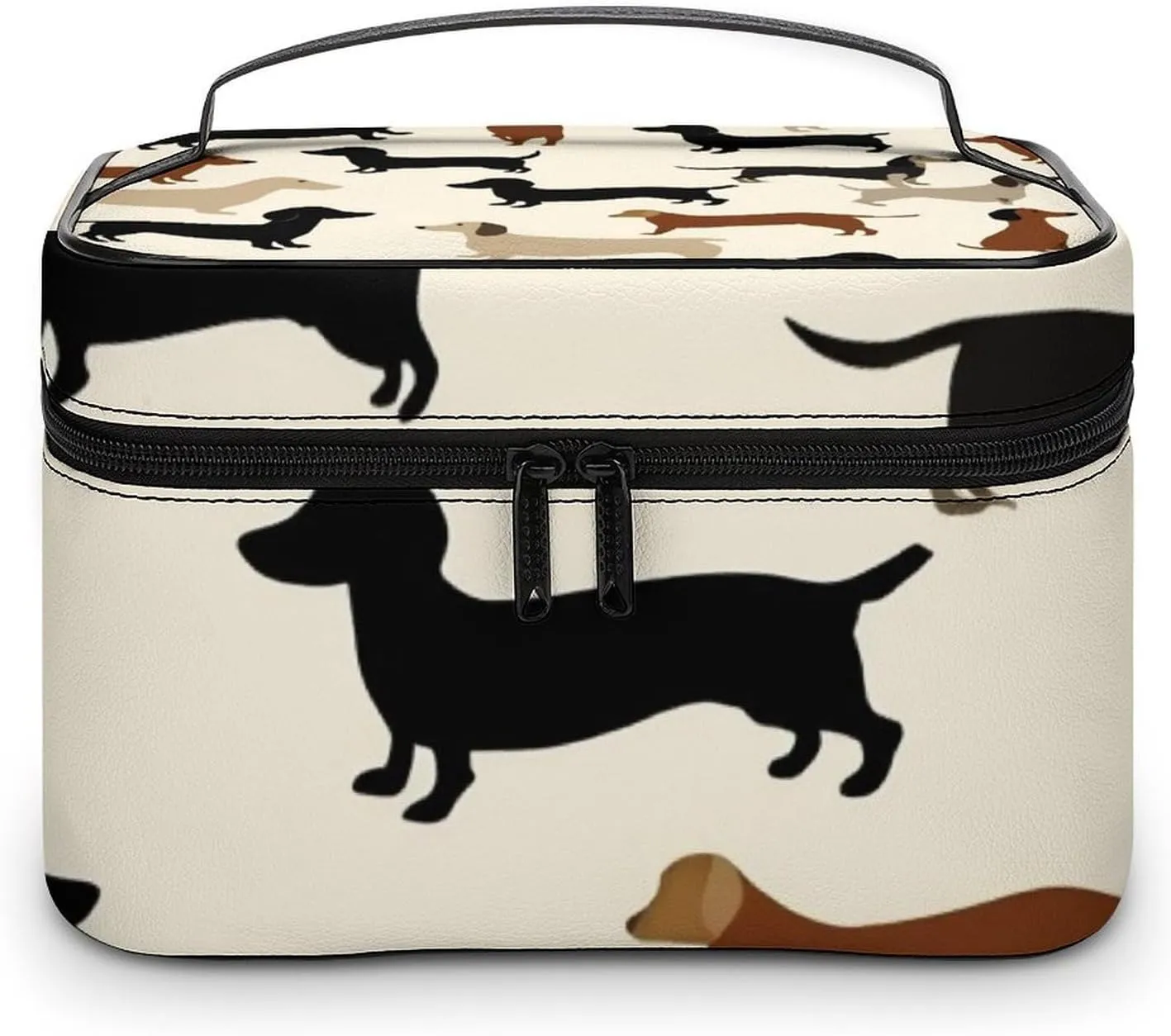 Women's Travel Makeup Bag, Large Capacity Cosmetic Organizer Case Cartoon Dachshund Weiner Dog Pet Dogs Toiletry Bag with Zipper Pouch