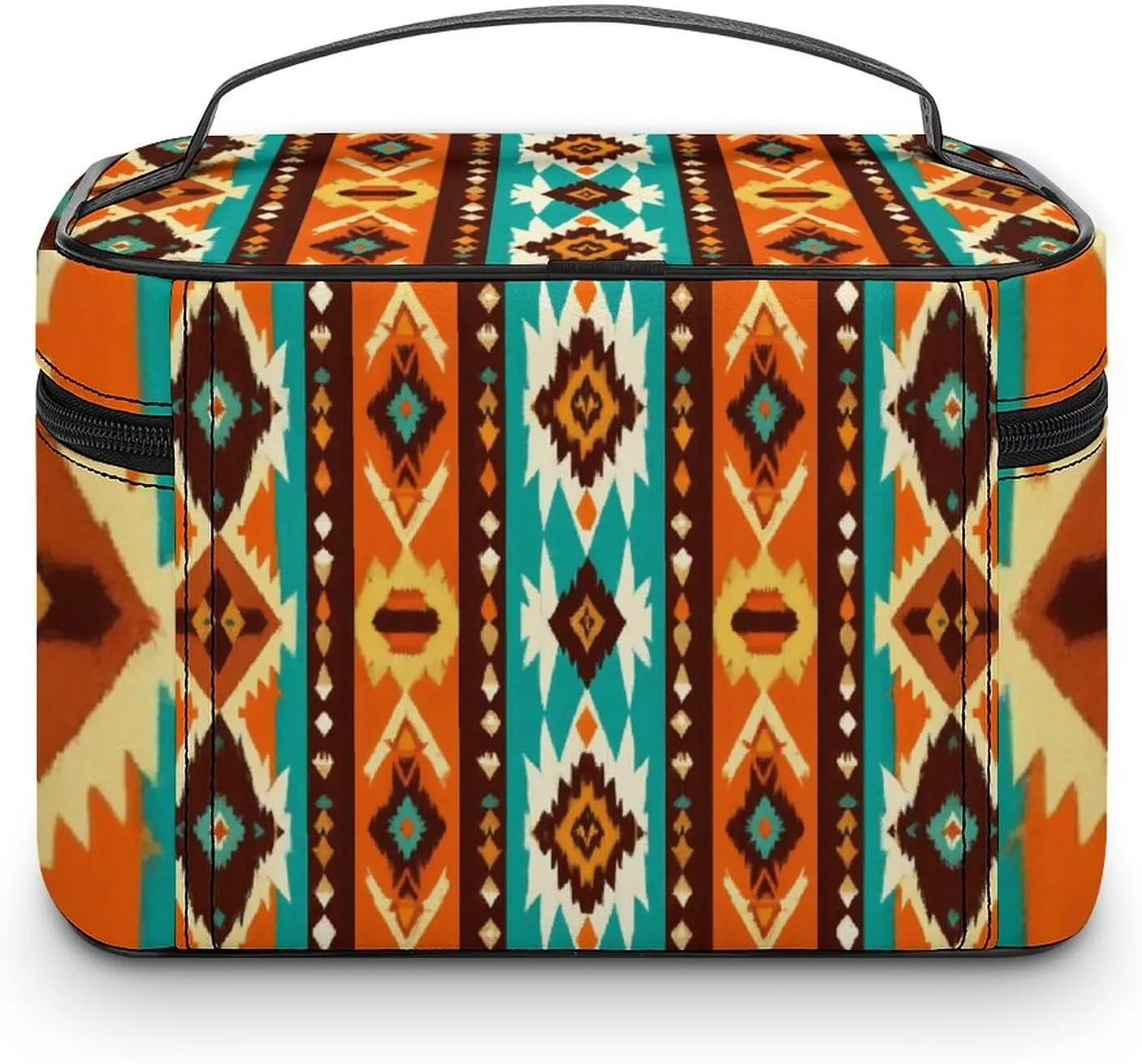 Womens Travel Makeup Bag, Waterproof Cosmetic Organizer Case Indiana Western Southwest Ethnic Tribal Navajo Toiletry Storage Bag with Zipper Mesh Pouch