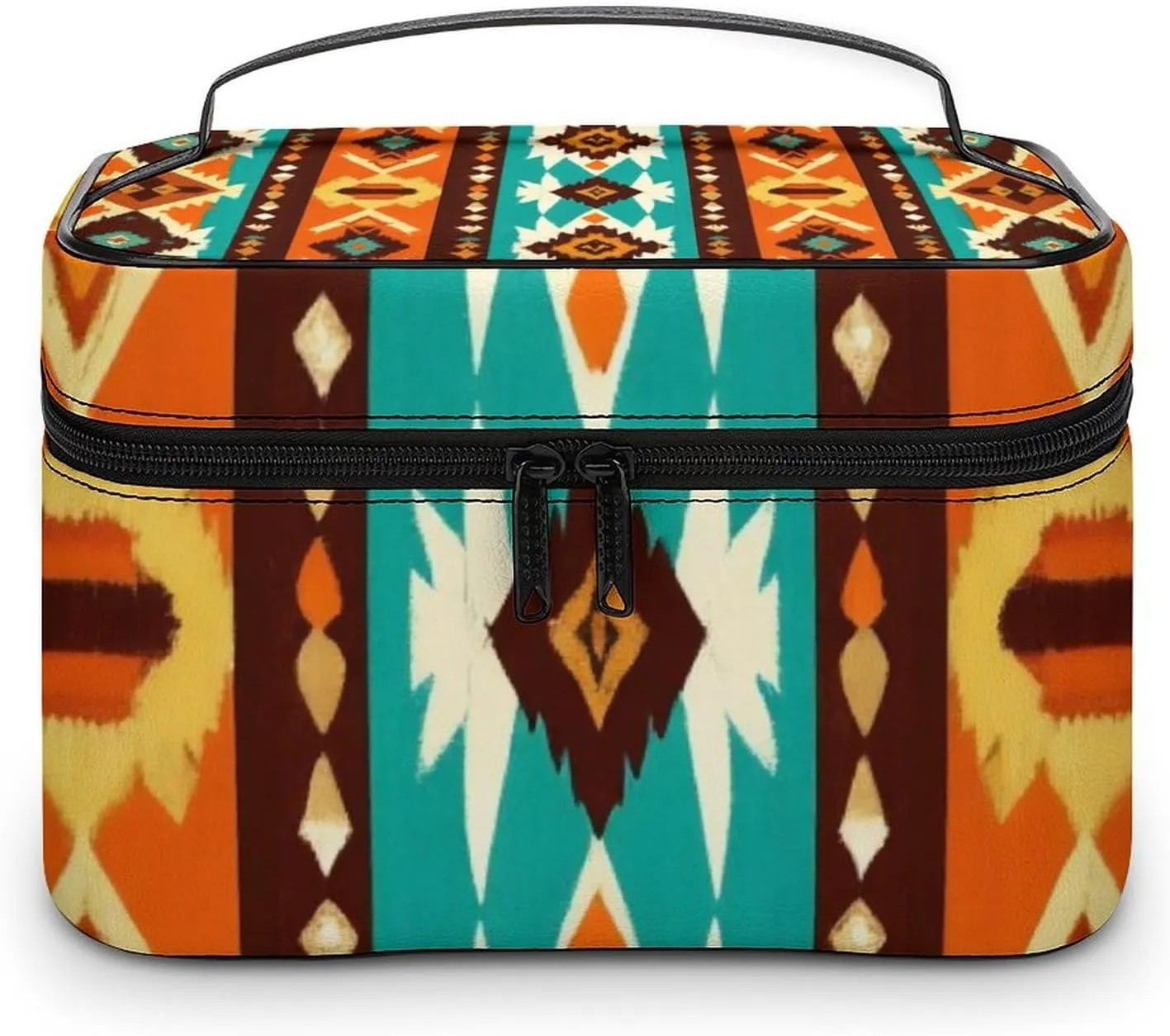 Womens Travel Makeup Bag, Waterproof Cosmetic Organizer Case Indiana Western Southwest Ethnic Tribal Navajo Toiletry Storage Bag with Zipper Mesh Pouch