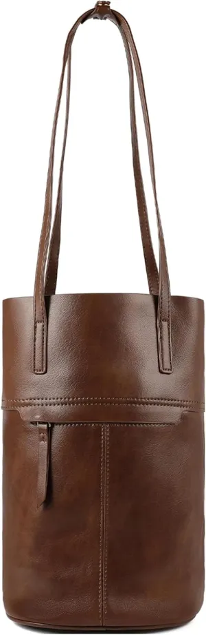 Women's Vintage Bucket Bag Vegen Leather Shoulder Bag Fashion Designer Handbag Hobo Tote Purse