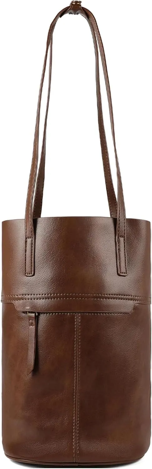 Women's Vintage Bucket Bag Vegen Leather Shoulder Bag Fashion Designer Handbag Hobo Tote Purse
