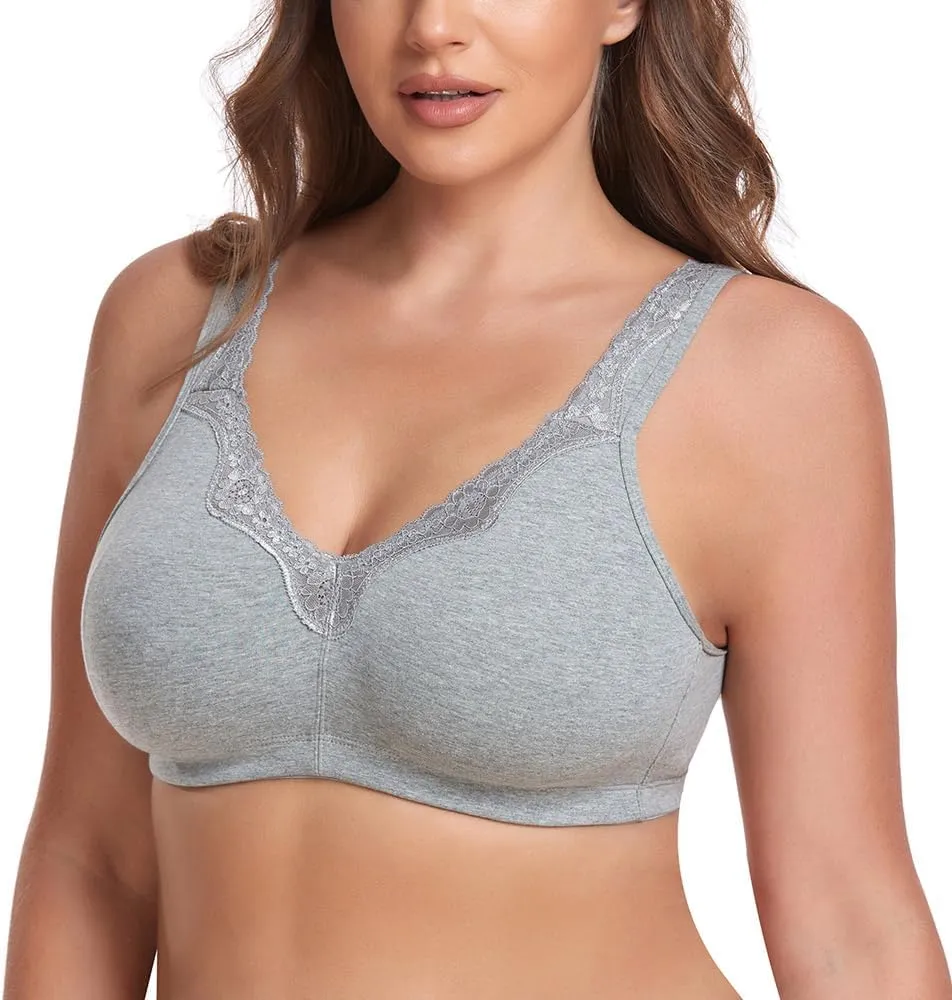 Women's Wireless Plus Size Lace Bra Full Coverage Unlined Minimizer Bra Comfort Cotton