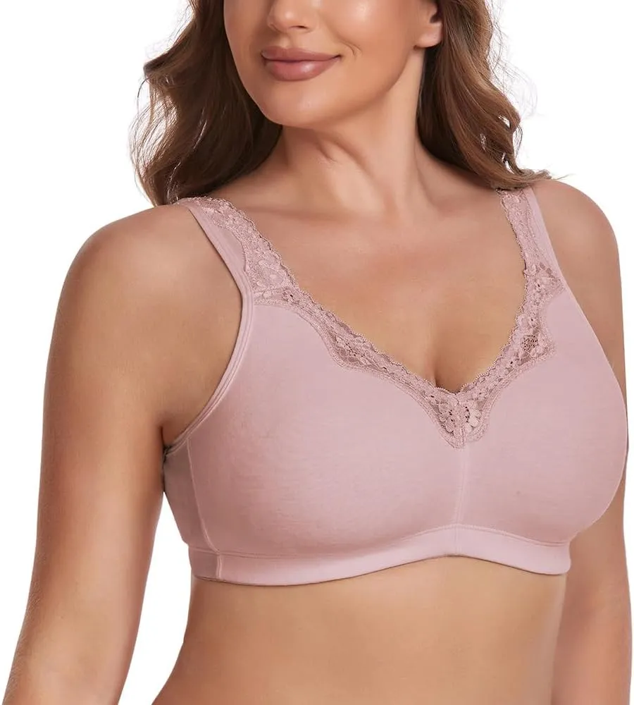 Women's Wireless Plus Size Lace Bra Full Coverage Unlined Minimizer Bra Comfort Cotton
