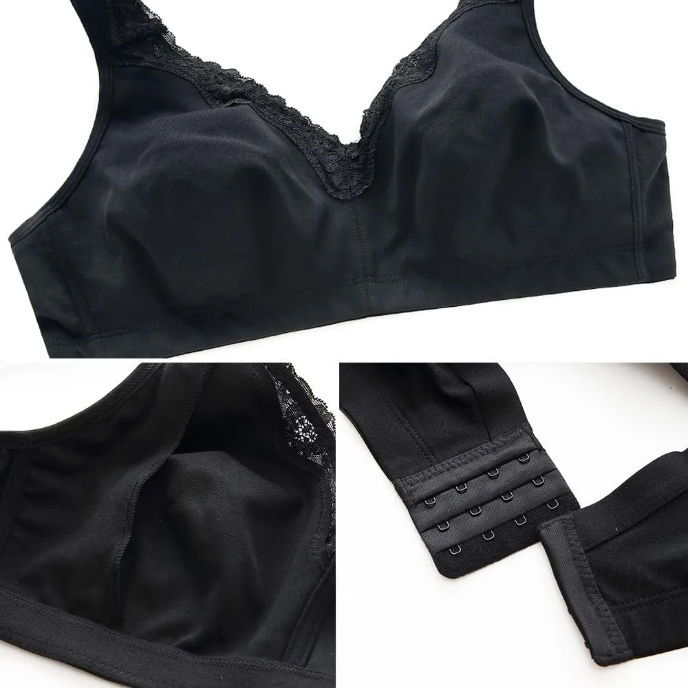 Women's Wireless Plus Size Lace Bra Full Coverage Unlined Minimizer Bra Comfort Cotton