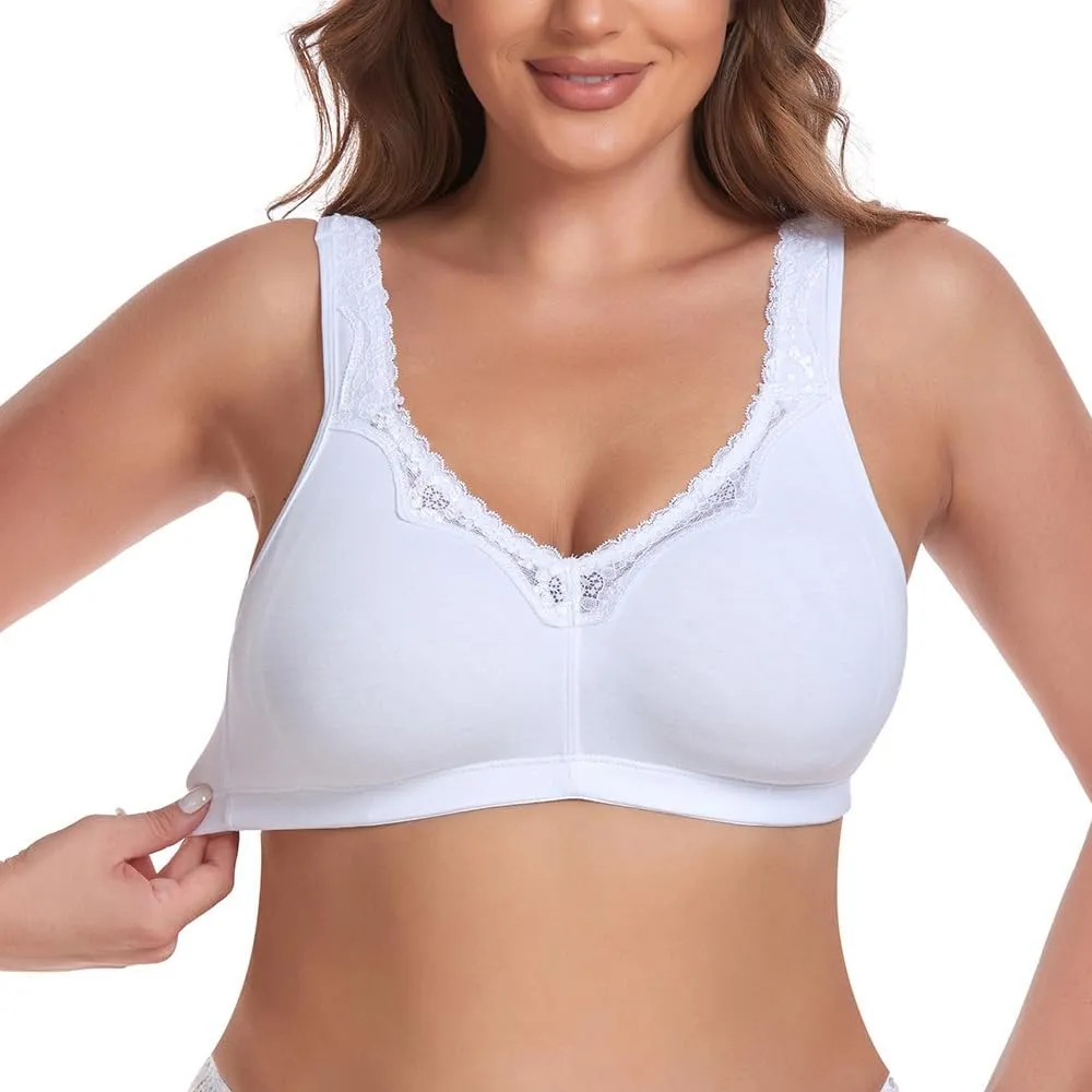 Women's Wireless Plus Size Lace Bra Full Coverage Unlined Minimizer Bra Comfort Cotton