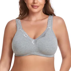 Women's Wireless Plus Size Lace Bra Full Coverage Unlined Minimizer Bra Comfort Cotton