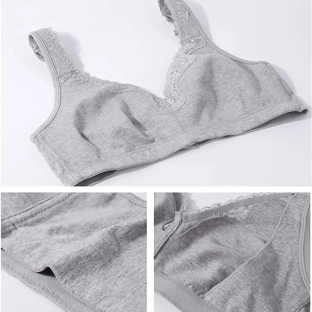 Women's Wireless Plus Size Lace Bra Full Coverage Unlined Minimizer Bra Comfort Cotton