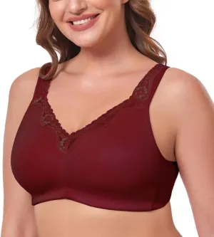 Women's Wireless Plus Size Lace Bra Full Coverage Unlined Minimizer Bra Comfort Cotton
