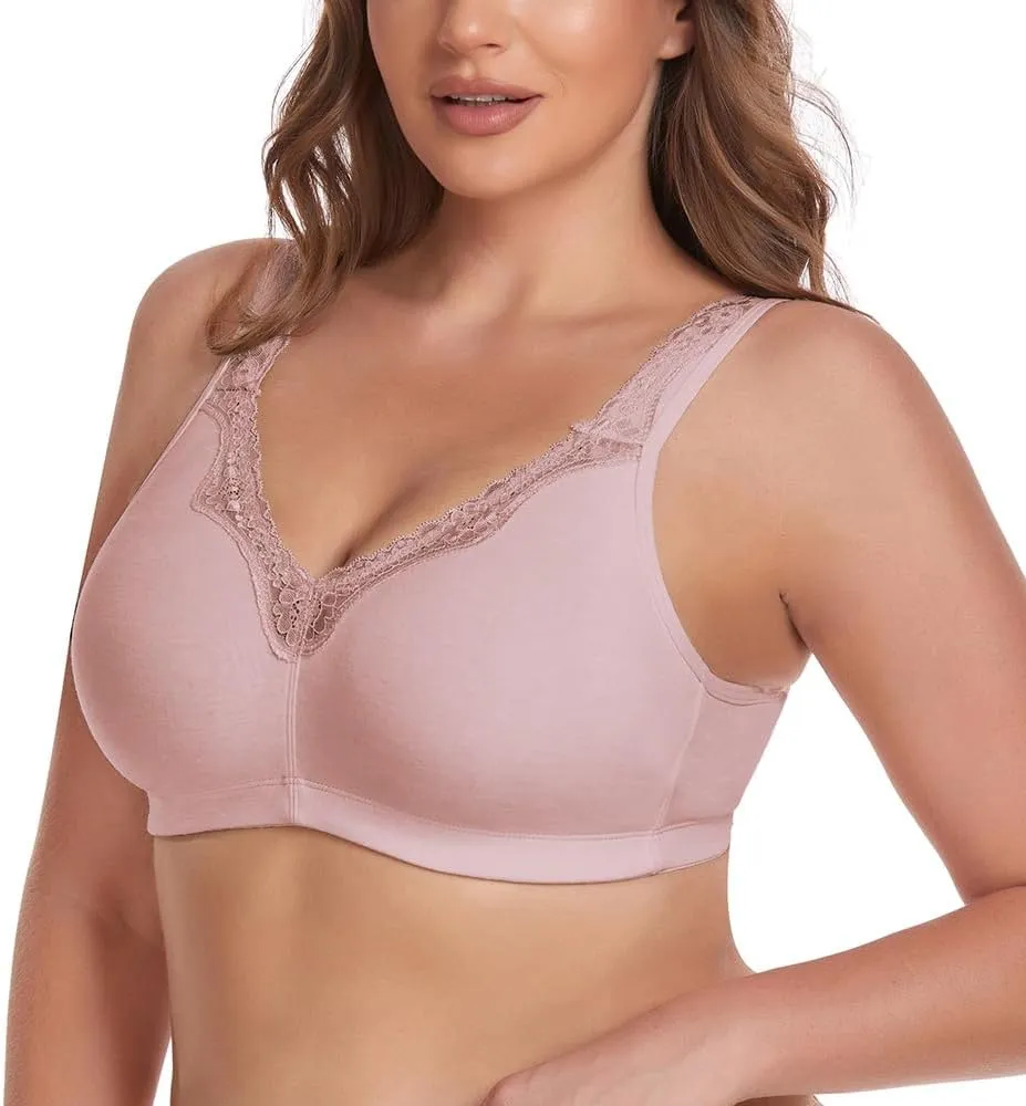 Women's Wireless Plus Size Lace Bra Full Coverage Unlined Minimizer Bra Comfort Cotton