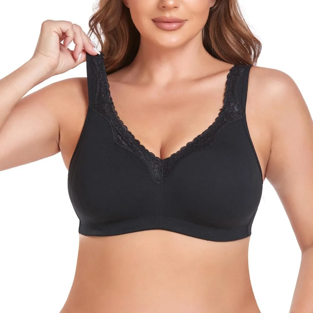 Women's Wireless Plus Size Lace Bra Full Coverage Unlined Minimizer Bra Comfort Cotton