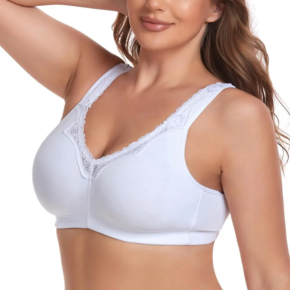Women's Wireless Plus Size Lace Bra Full Coverage Unlined Minimizer Bra Comfort Cotton