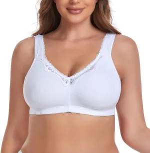 Women's Wireless Plus Size Lace Bra Full Coverage Unlined Minimizer Bra Comfort Cotton