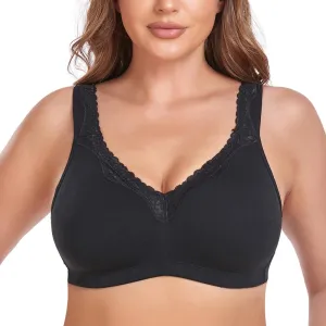 Women's Wireless Plus Size Lace Bra Full Coverage Unlined Minimizer Bra Comfort Cotton