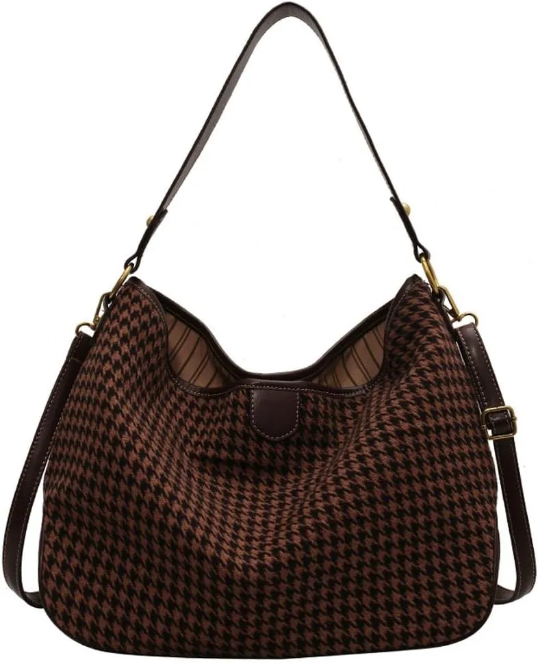 Women's Woven Shoulder Crossbody Bag Fashion Checkered Large Totes Casual Handbag Top Handle Purse