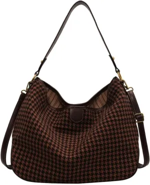 Women's Woven Shoulder Crossbody Bag Fashion Checkered Large Totes Casual Handbag Top Handle Purse