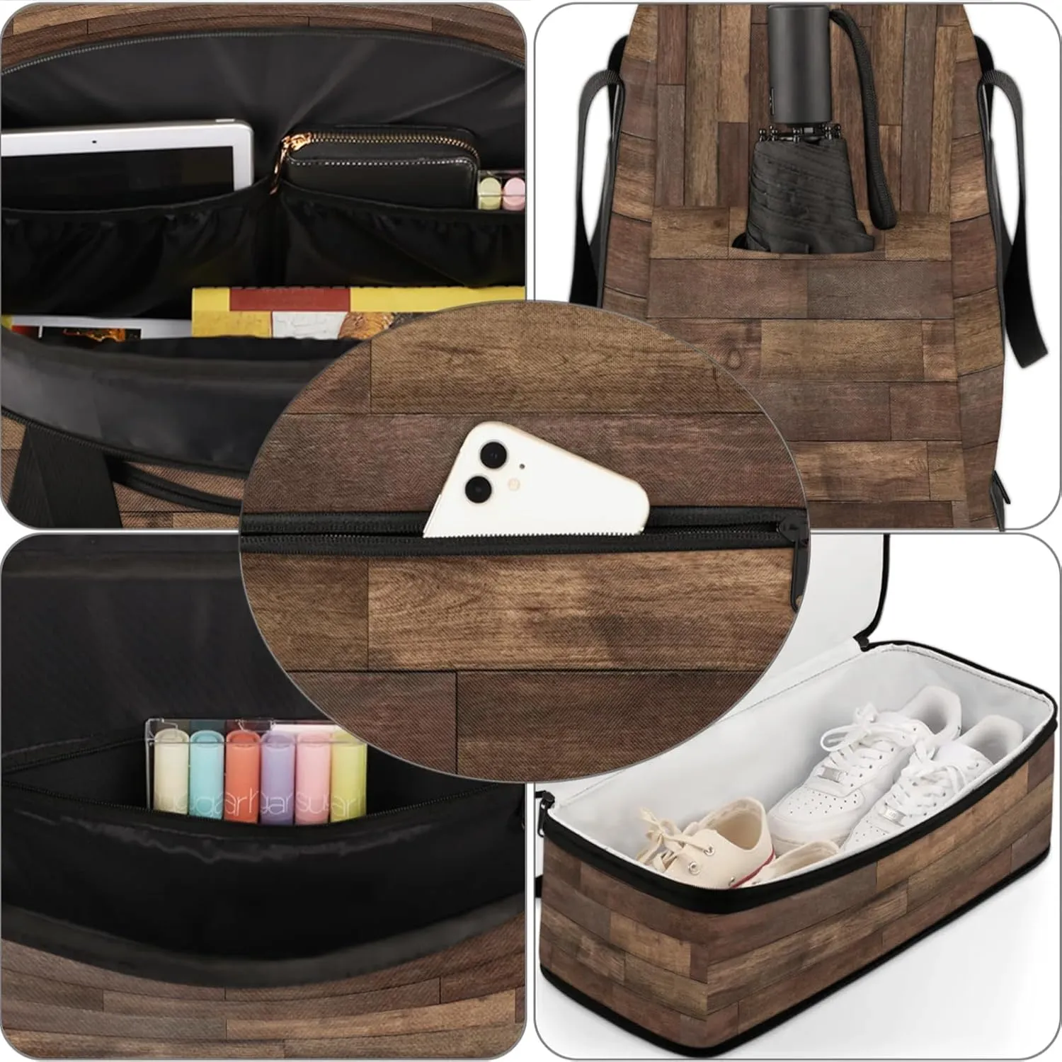 Wood Modern Texture Travel Duffel Bags for Women & Men Large Sports Gym Bags Foldie Weekender Overnight Bag Carry On Tote Bag With Shoe Compartment Personal Item Bag for Travel Sports Gym