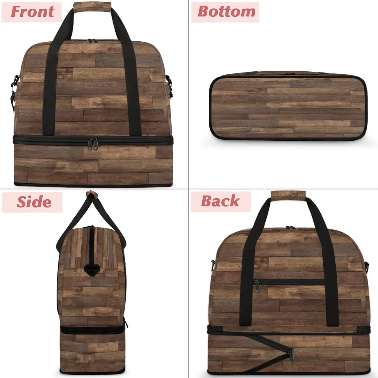 Wood Modern Texture Travel Duffel Bags for Women & Men Large Sports Gym Bags Foldie Weekender Overnight Bag Carry On Tote Bag With Shoe Compartment Personal Item Bag for Travel Sports Gym