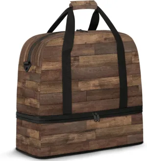 Wood Modern Texture Travel Duffel Bags for Women & Men Large Sports Gym Bags Foldie Weekender Overnight Bag Carry On Tote Bag With Shoe Compartment Personal Item Bag for Travel Sports Gym