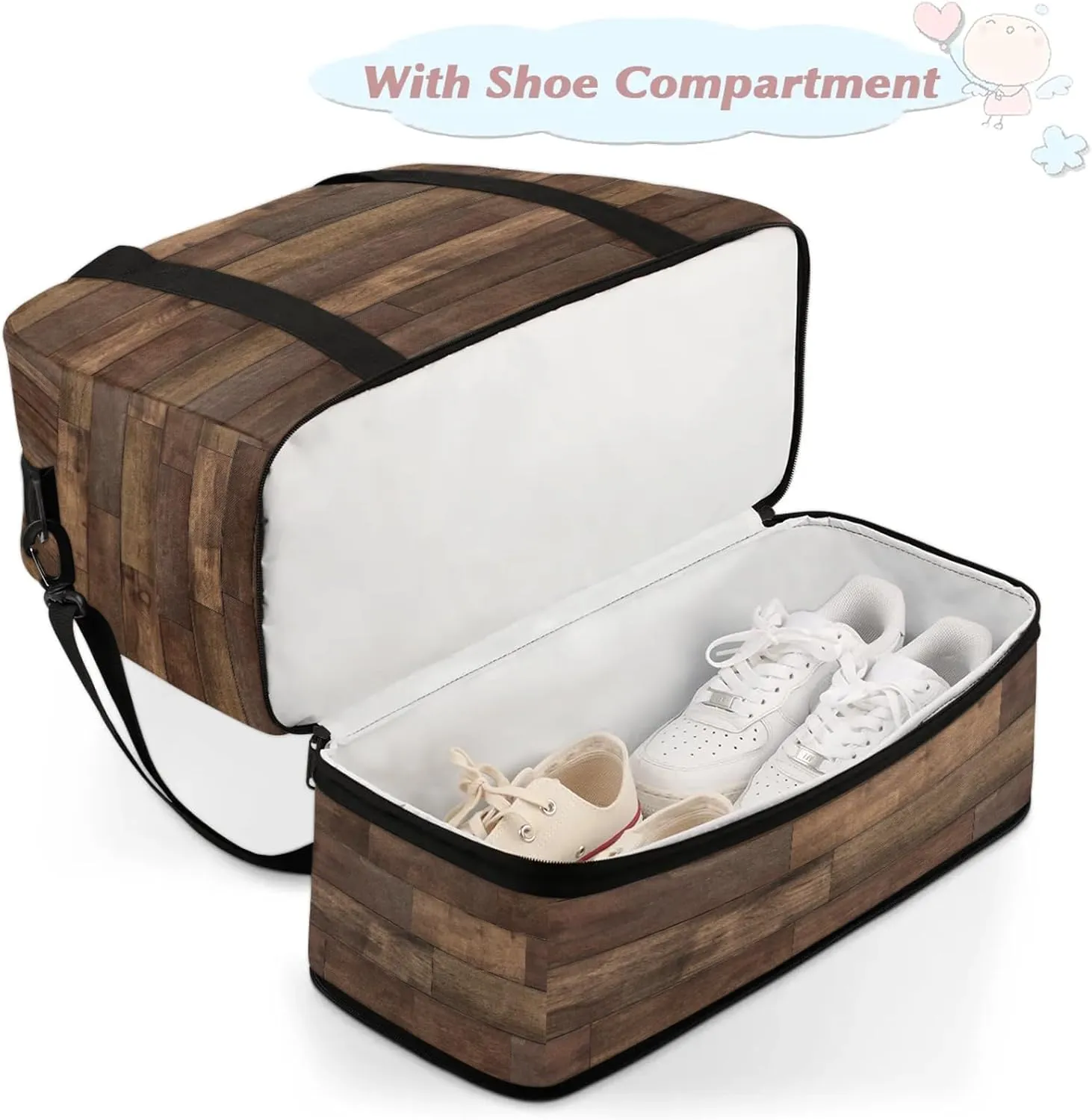 Wood Modern Texture Travel Duffel Bags for Women & Men Large Sports Gym Bags Foldie Weekender Overnight Bag Carry On Tote Bag With Shoe Compartment Personal Item Bag for Travel Sports Gym