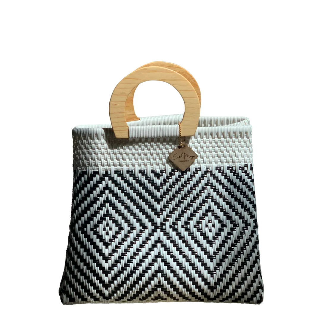 Wooden Handle Tote - B   W Isabel