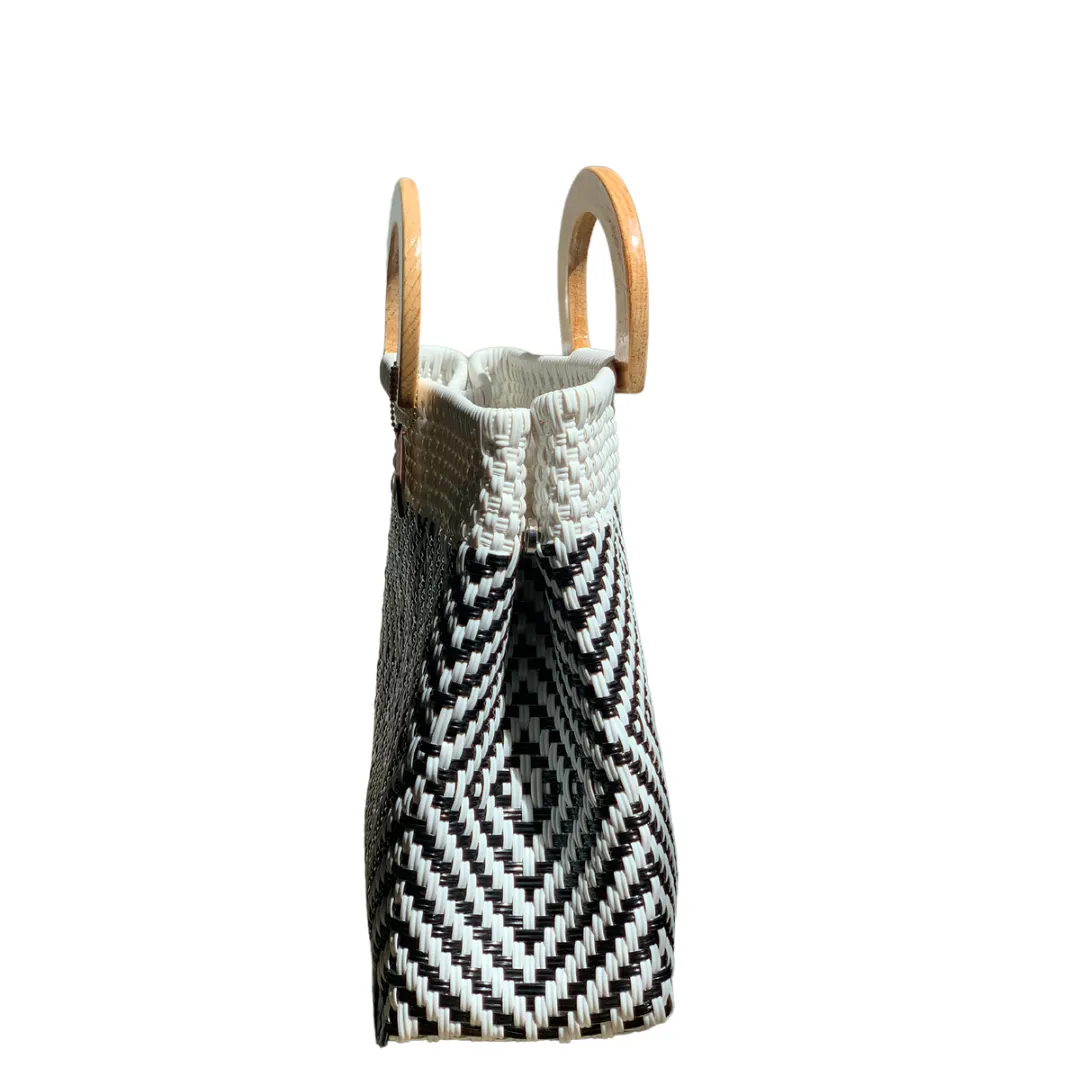 Wooden Handle Tote - B   W Isabel