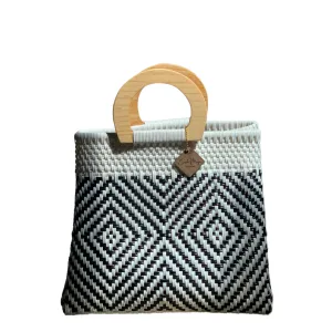 Wooden Handle Tote - B   W Isabel