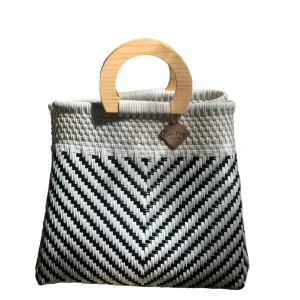 Wooden Handle Tote - B   W