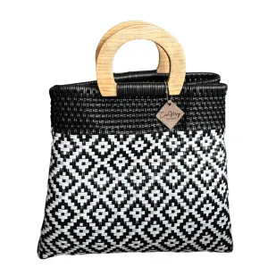 Wooden Handle Tote - B   W