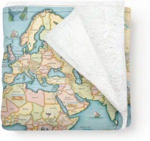 World Map Fleece Blanket - Hand-Drawn Original Art - Soft, Cozy, and Warm Throw Blanket for Couch - Unique Gift - 58"x 50"