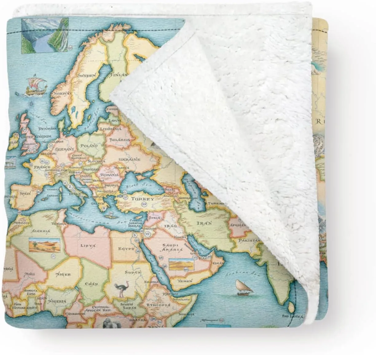 World Map Fleece Blanket - Hand-Drawn Original Art - Soft, Cozy, and Warm Throw Blanket for Couch - Unique Gift - 58"x 50"