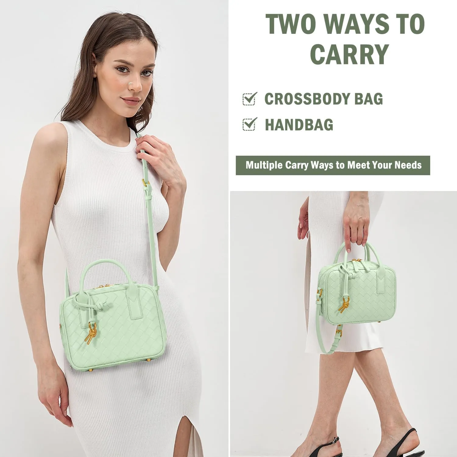 Woven Bag for Women Top Handle Satchel Handbag Crossbody Bag PU Leather Shoulder Bag Woven Purses for Women