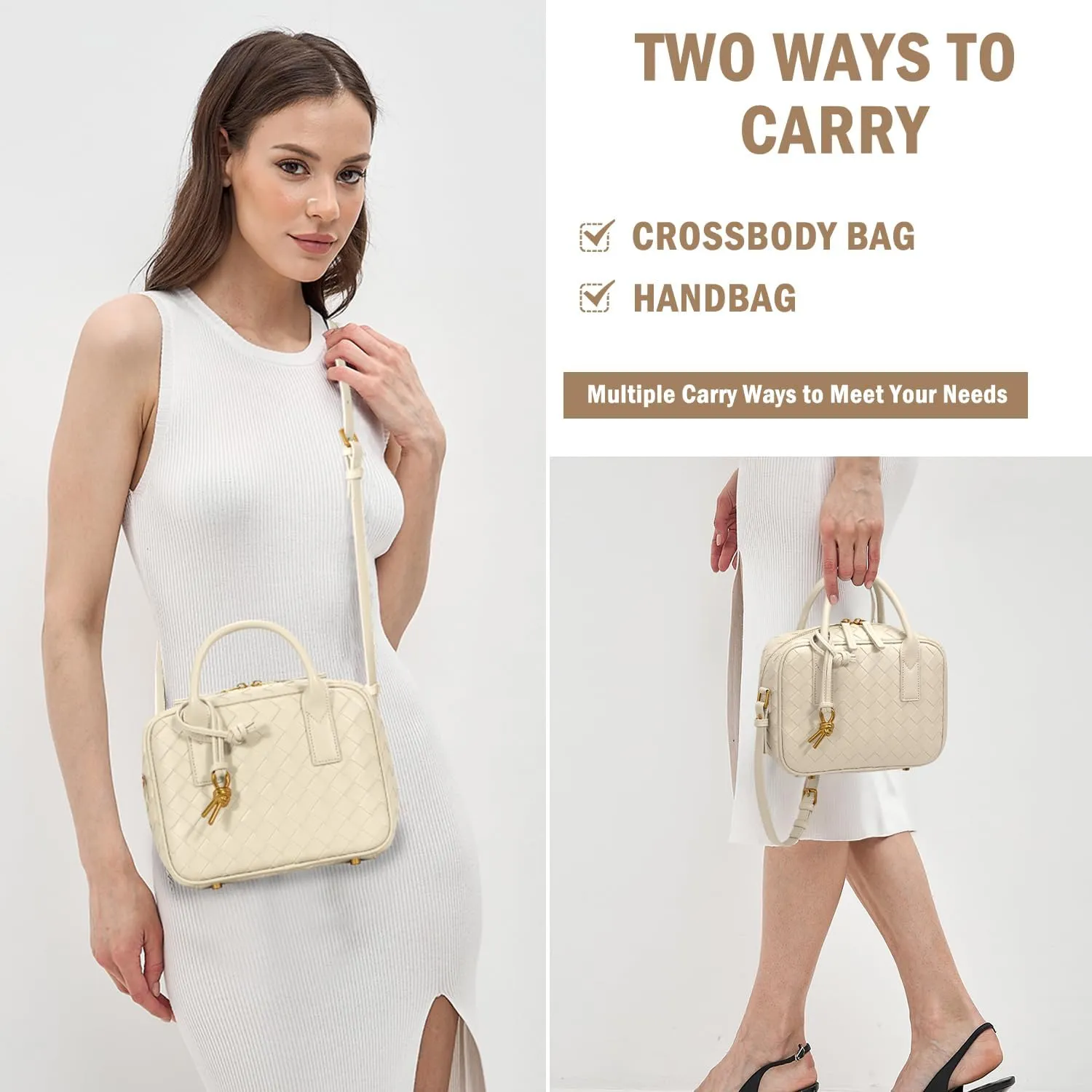 Woven Bag for Women Top Handle Satchel Handbag Crossbody Bag PU Leather Shoulder Bag Woven Purses for Women