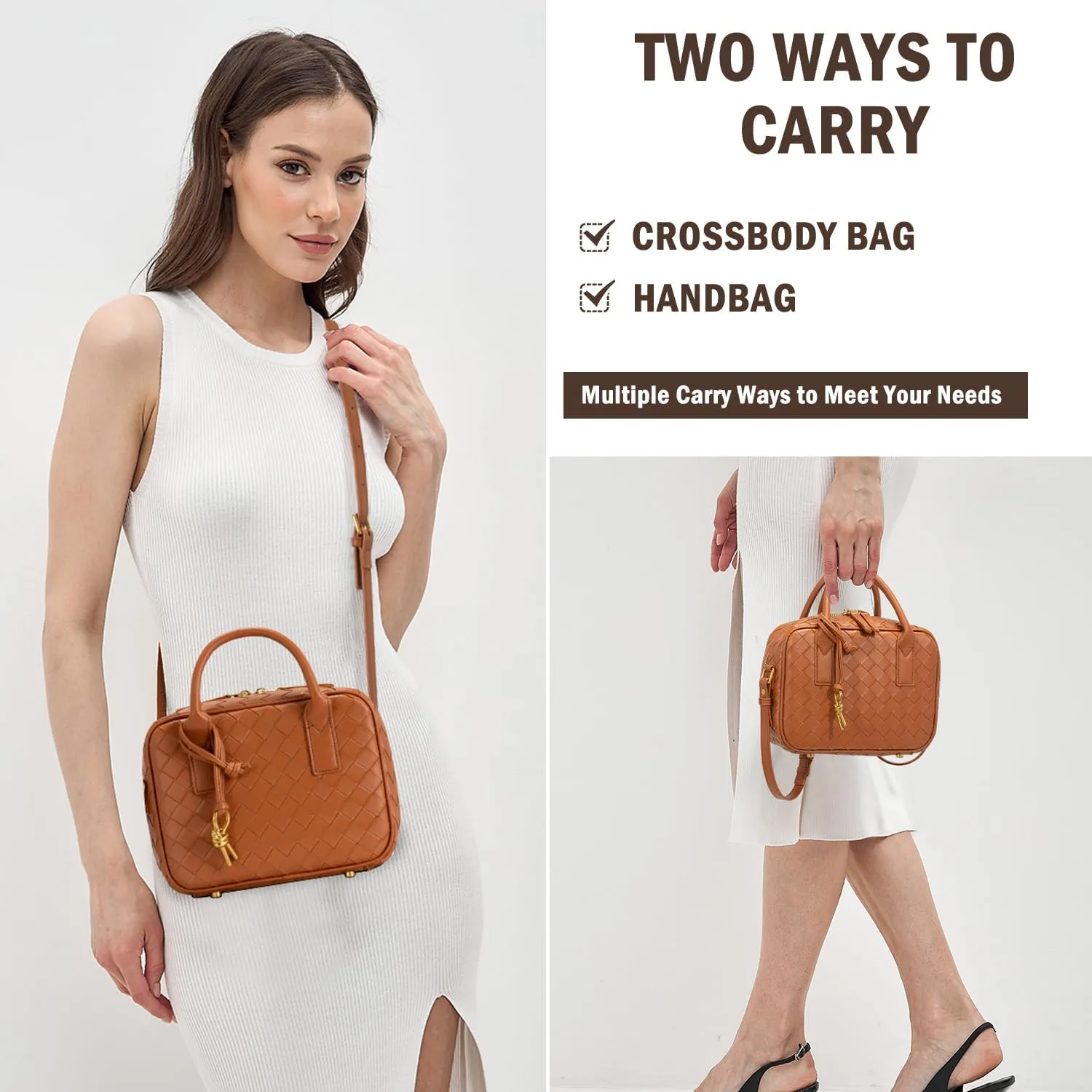 Woven Bag for Women Top Handle Satchel Handbag Crossbody Bag PU Leather Shoulder Bag Woven Purses for Women