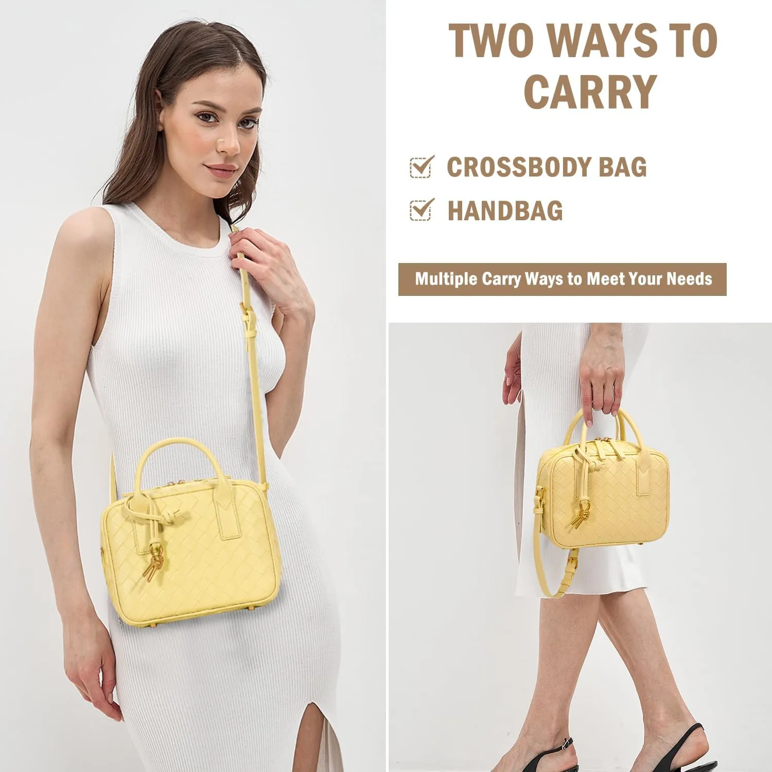 Woven Bag for Women Top Handle Satchel Handbag Crossbody Bag PU Leather Shoulder Bag Woven Purses for Women