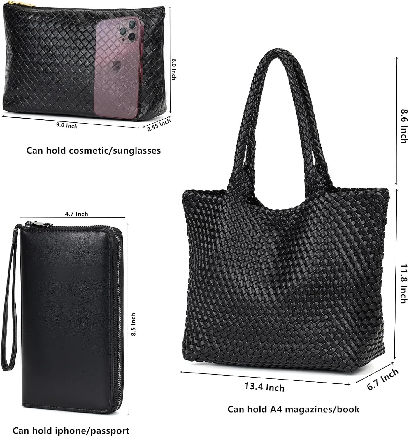 Woven Bag for Women Tote Bag Vegan Leather Woven Large Travel Handbag And Purse Handmade Hobo Shoulder Bag for Women