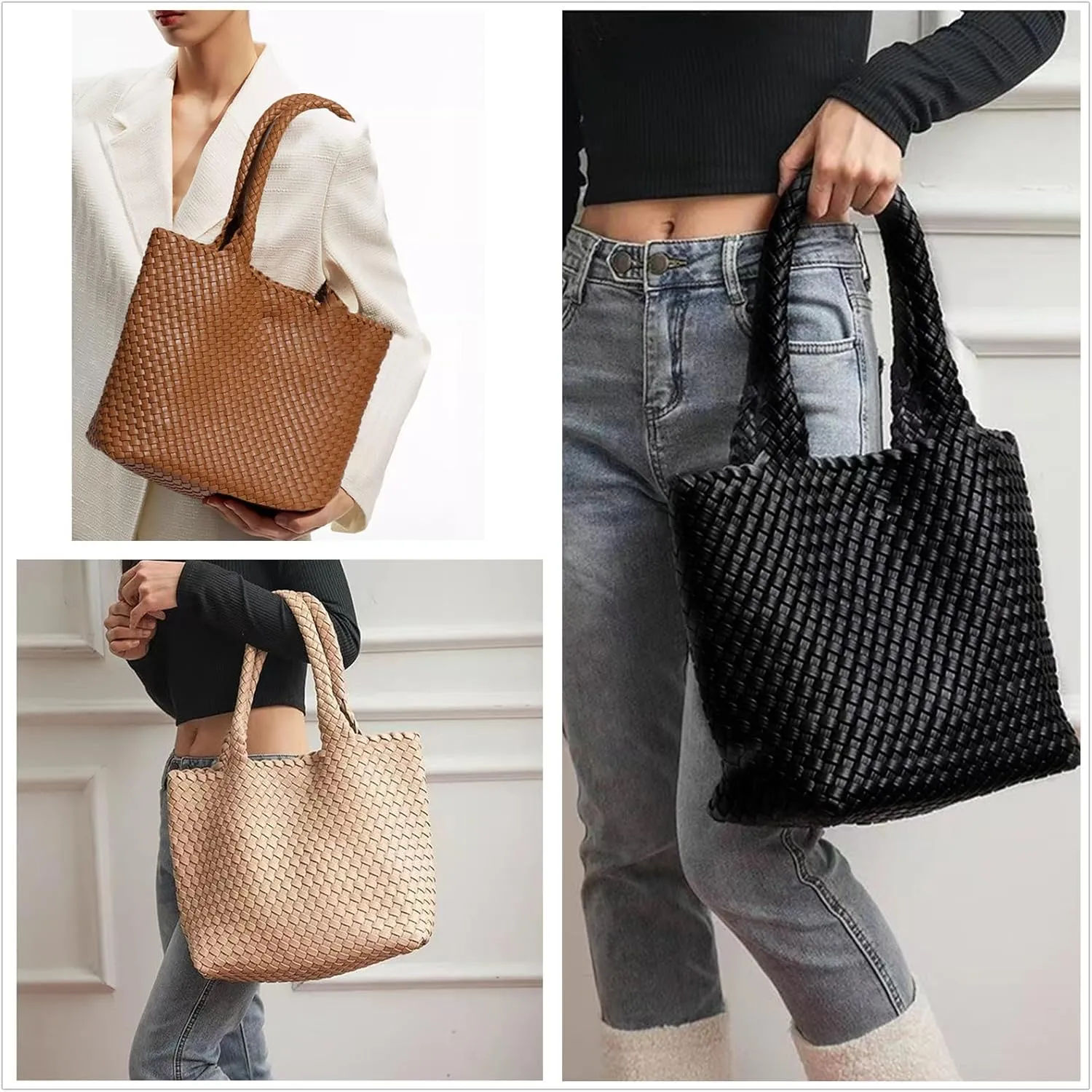 Woven Bag for Women Tote Bag Vegan Leather Woven Large Travel Handbag And Purse Handmade Hobo Shoulder Bag for Women