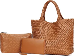 Woven Bag for Women Tote Bag Vegan Leather Woven Large Travel Handbag And Purse Handmade Hobo Shoulder Bag for Women