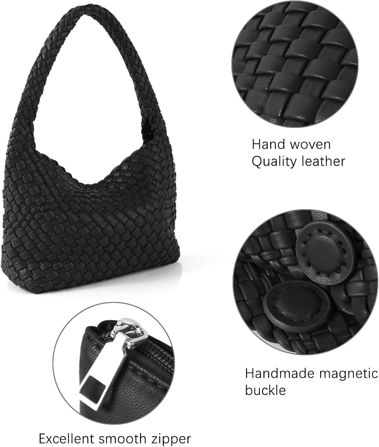 Woven Bag for Women, Vegan Leather Handbag and Purse Shoulder Bag Casual Retro Beach Totes Ladies Underarm Bag