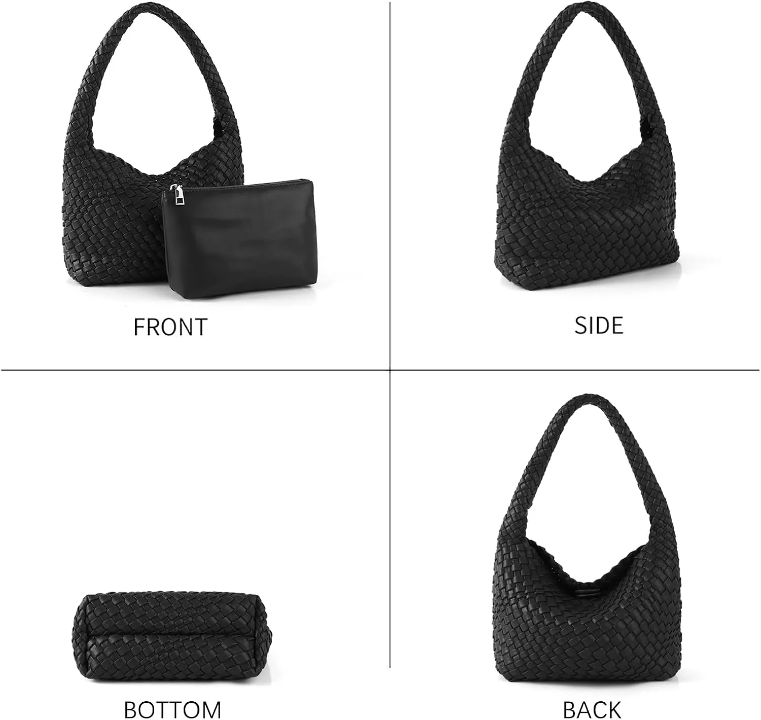 Woven Bag for Women, Vegan Leather Handbag and Purse Shoulder Bag Casual Retro Beach Totes Ladies Underarm Bag